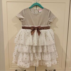 American Girl Dress for Girls (Not Dolls) Size 5 Sparkly Ivory with Gold Stars✨